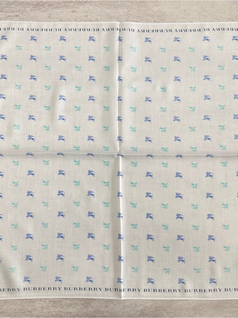 Burberry White Handkerchief with Blue & Aqua Equestrian Print - Picture 7 of 8